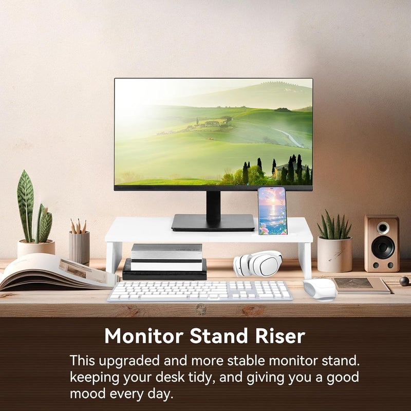 Qupui 21" Monitor Stand Riser with Phone Holder, Monitor Stand for Desk, Computer Monitor Stand, Desk Shelf for Top of Desk, Desktop Organizer for Laptop, Printer, TV - Image 3